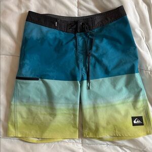 Quiksilver Teal and Yellow Board Shorts